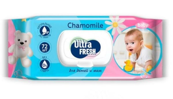 Изображение товара Салфетки влажные Ultra Fresh Baby для детей и мам с клапаном №72 Салфетки влажные Ultra Fresh Baby для детей и мам с клапаном №72 фотография